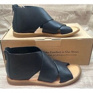 Born Women's Imani Leather Slip-On Sandals Open Toe Zip Up Shoes NIB - Size 6M